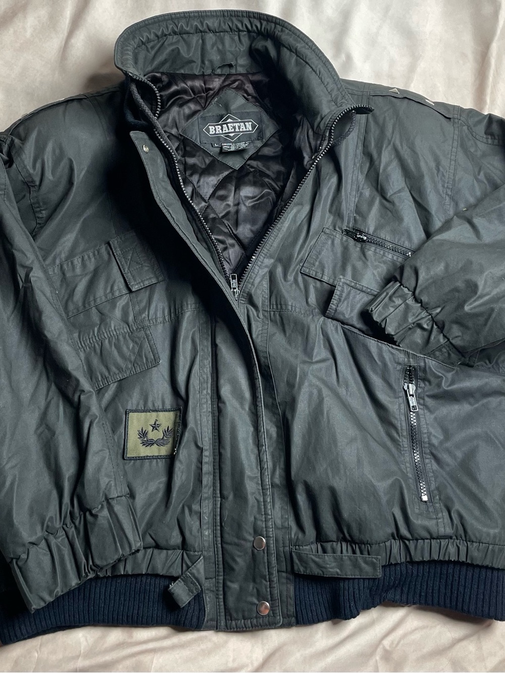 Braetan Men's Military Utility Jacket Black Gray Quilted Lined Size L